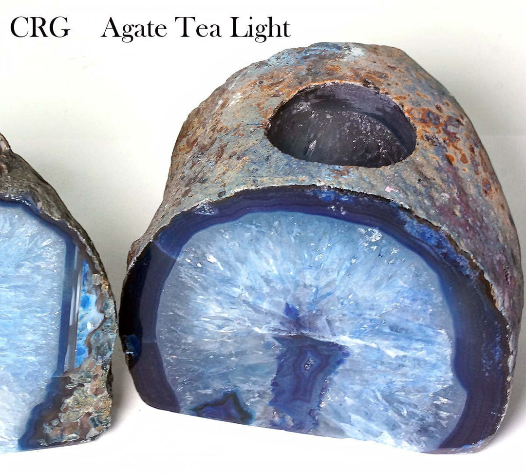 QTY 1 - Blue Agate Geode Tea Light Candle Holder