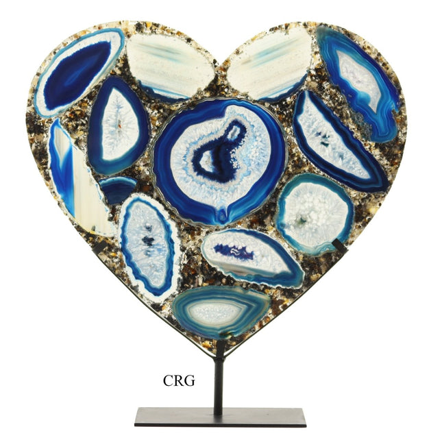 QTY 1 - Blue Agate Heart on Metal Base / 10-12" AVG - Crystal River Gems