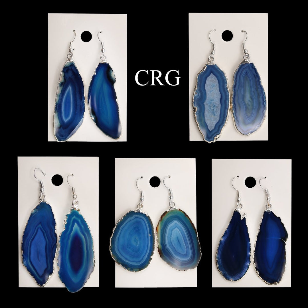 QTY 1 - Blue Agate Slice Earrings with Silver Plating / 1-2" AVG