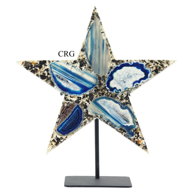 QTY 1 - Blue Agate Star on Metal Base / 10-12" AVG - Crystal River Gems
