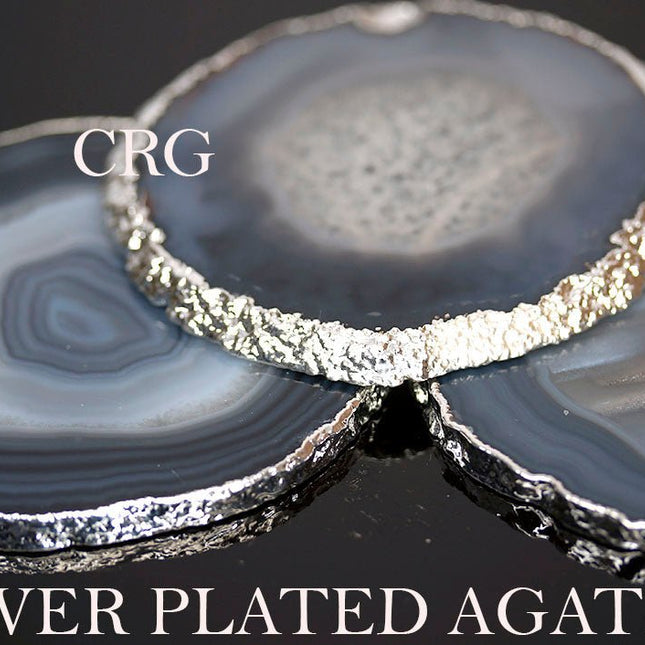 QTY 1 - Blue Silver Plated Agate Slice / #2 / 2.75-3"