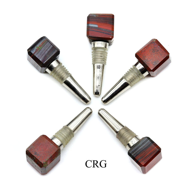 QTY 1 - Brecciated Jasper Gemstone Cube Bottle Stopper / 1" AVG - Crystal River Gems