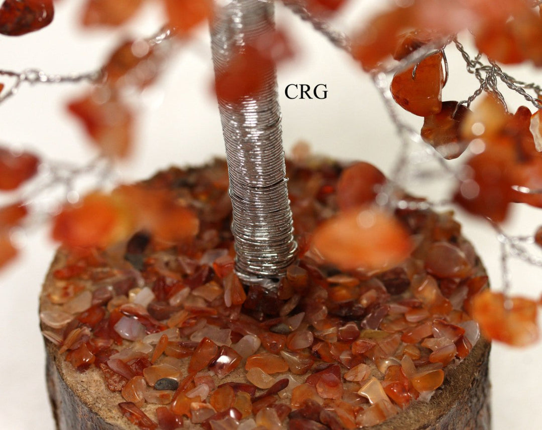 QTY 1 - Carnelian 500 Gem Tree with Wood Base and Silver Wire / 12-13" AVG