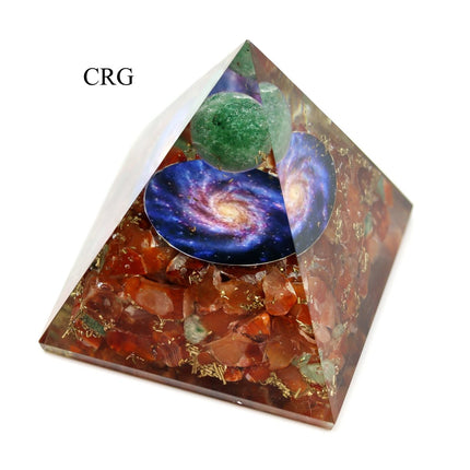 QTY 1 - Carnelian Agate Orgonite Pyramid with Astronomy Inclusions / 3.5-4.5" AVG