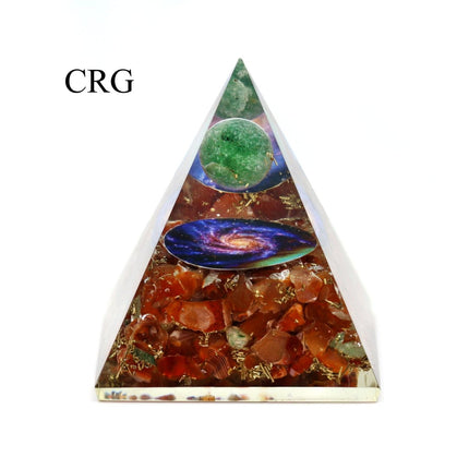 QTY 1 - Carnelian Agate Orgonite Pyramid with Astronomy Inclusions / 3.5-4.5" AVG
