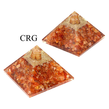 QTY 1 - Carnelian Chip Orgonite Pyramid with Copper / 3" AVG