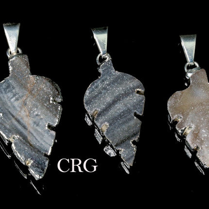 QTY 1 - Chalcedony Agate Druzy Leaf Pendant w/ Silver Plating - Crystal River Gems