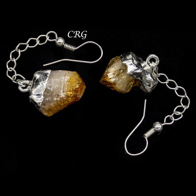 QTY 1 - Citrine Point Earrings with Silver Plated Tops / 1-2" AVG - Crystal River Gems