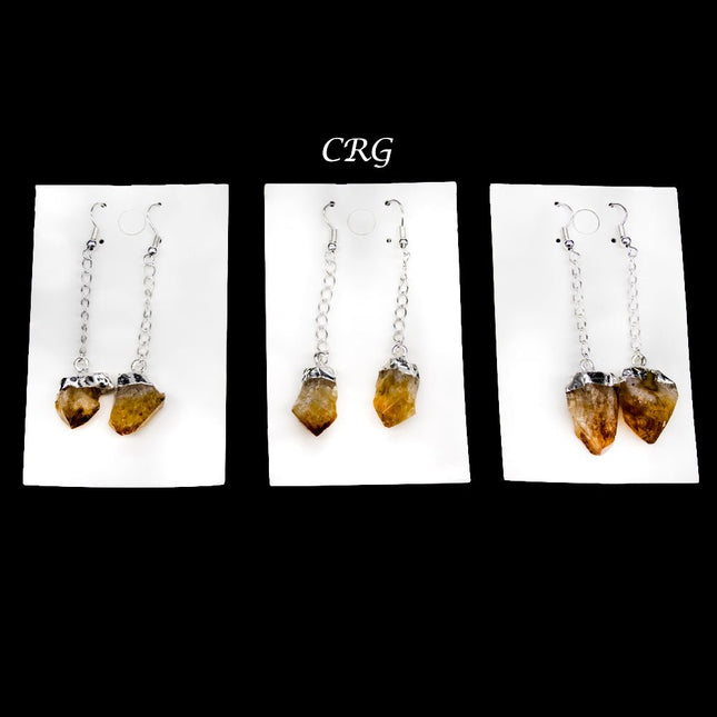 QTY 1 - Citrine Point Earrings with Silver Plated Tops / 1-2" AVG - Crystal River Gems