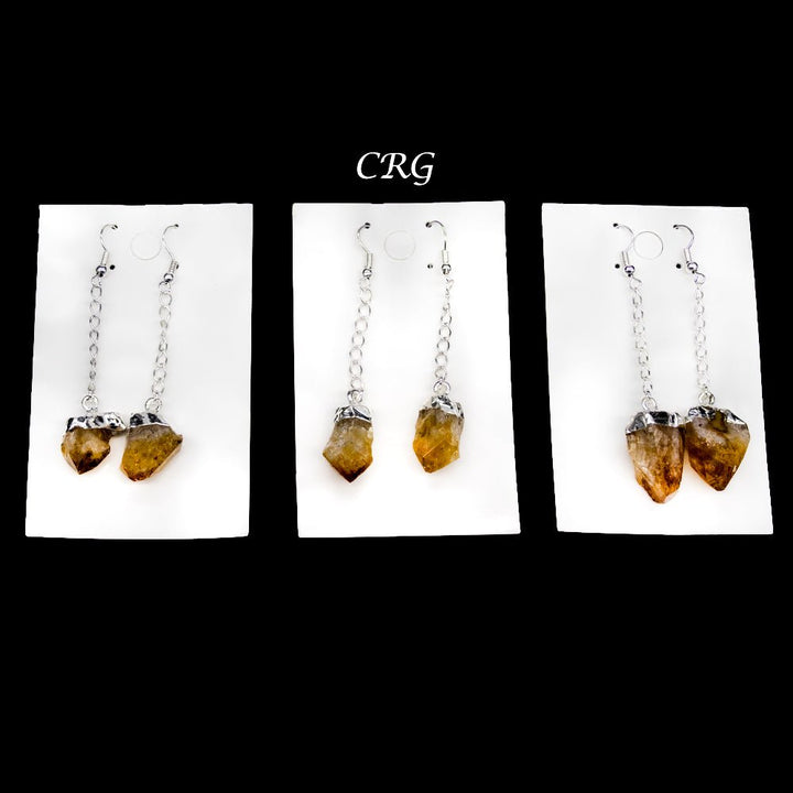 QTY 1 - Citrine Point Earrings with Silver Plated Tops / 1-2" AVG