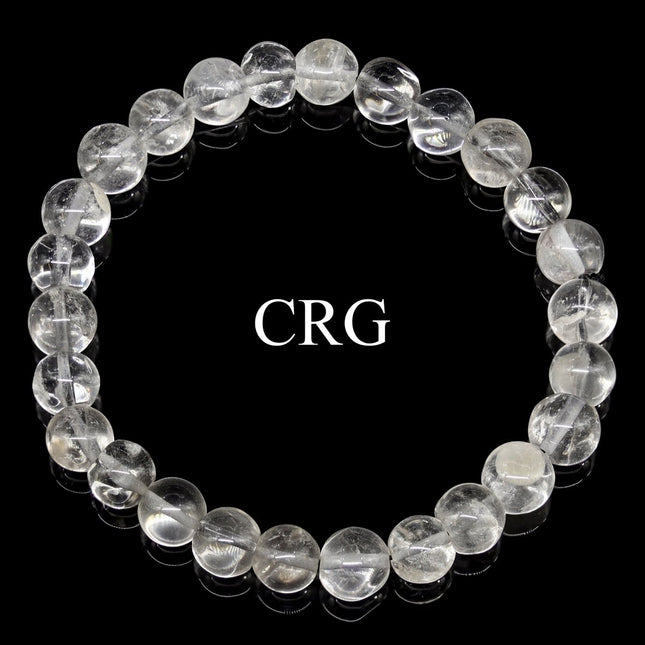 QTY 1 - Clear & Inclusion Quartz Tumbled Bead Stretch Bracelet / 8mm AVG - Crystal River Gems