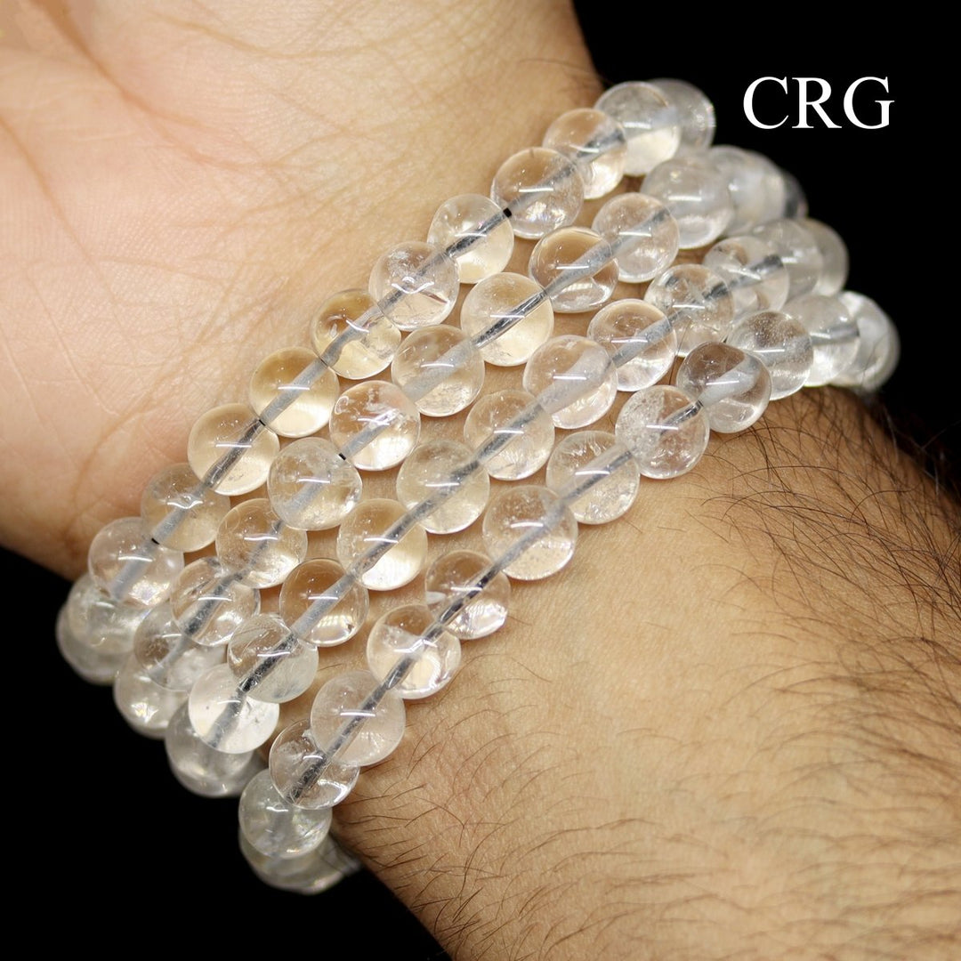 QTY 1 - Clear & Inclusion Quartz Tumbled Bead Stretch Bracelet / 8mm AVGCrystal River Gems