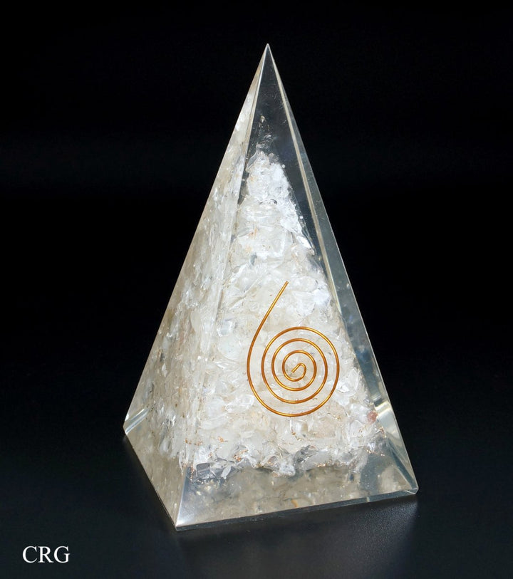 QTY 1 - Crystal Quartz Orgonite Pyramid with Copper / 5" AVG