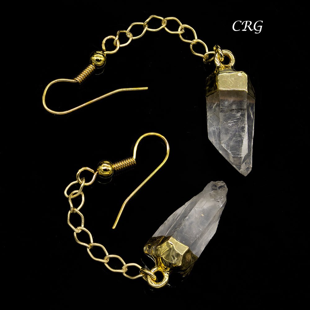 QTY 1 - Crystal Quartz Point Earrings with Gold Plating / 1 - 2" AVGCrystal River Gems