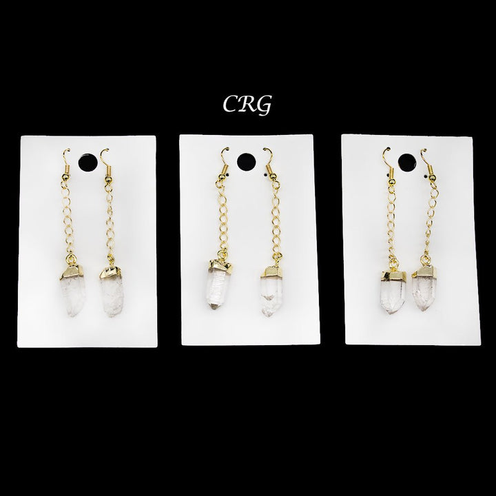 QTY 1 - Crystal Quartz Point Earrings with Gold Plating / 1 - 2" AVGCrystal River Gems