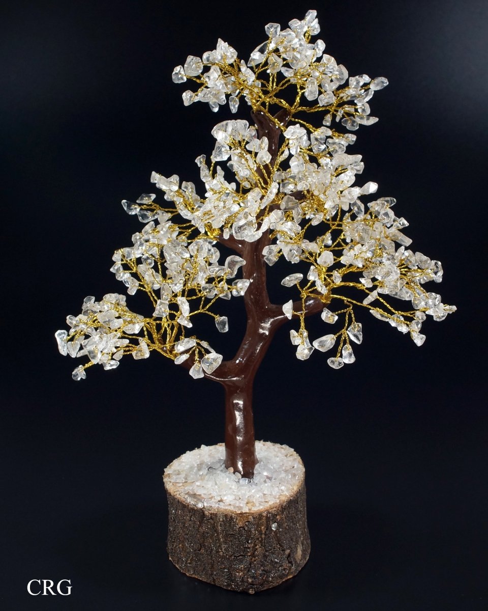 QTY 1 - Crystal Quartz Tree On Wood Base w/ Gold WireCrystal River Gems