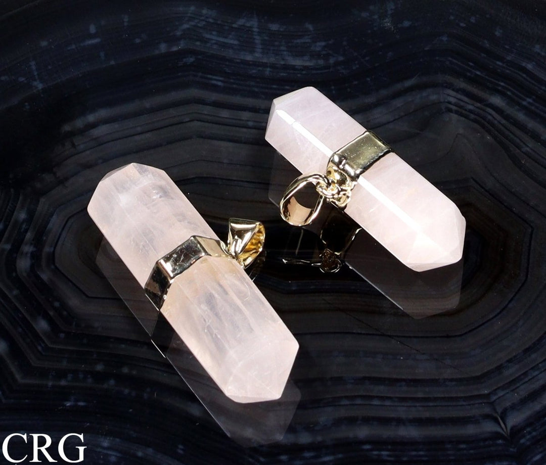 Double Terminated Rose Quartz Pendant with Gold Plating - Qty 1