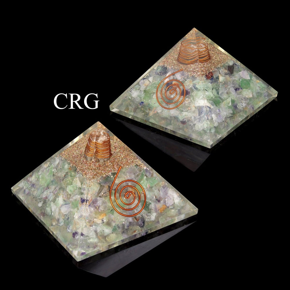 QTY 1 - Fluorite Chip Orgonite Pyramid with Copper / 3" AVGCrystal River Gems