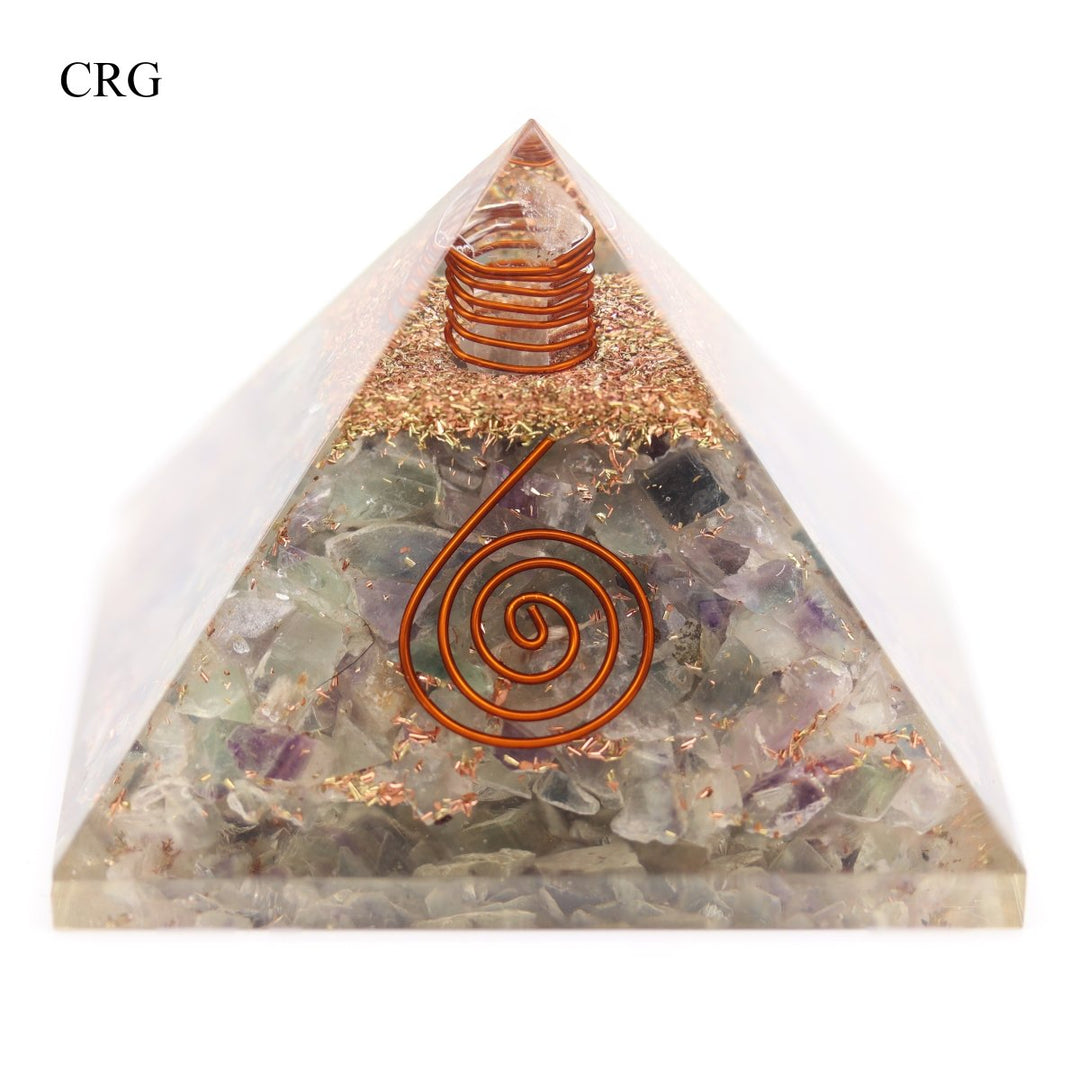 QTY 1 - Fluorite Chip Orgonite Pyramid with Copper / 3" AVGCrystal River Gems