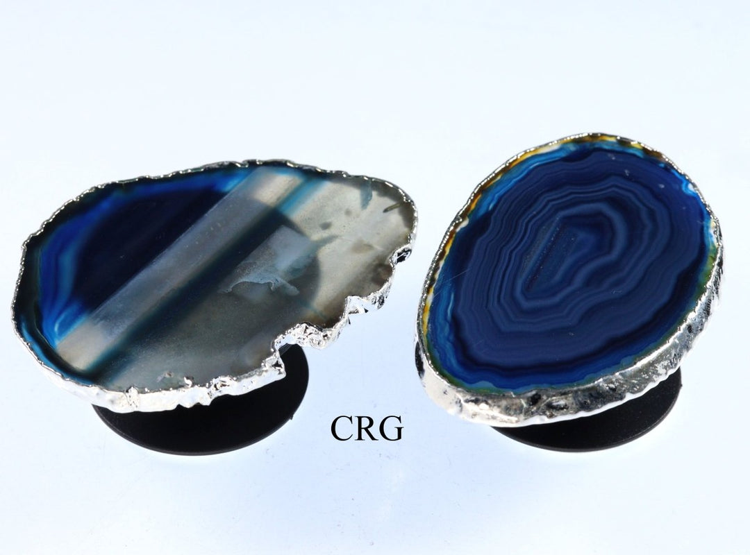 Qty 1 - Freeform Silver Plated BLUE Agate Phone GripCrystal River Gems