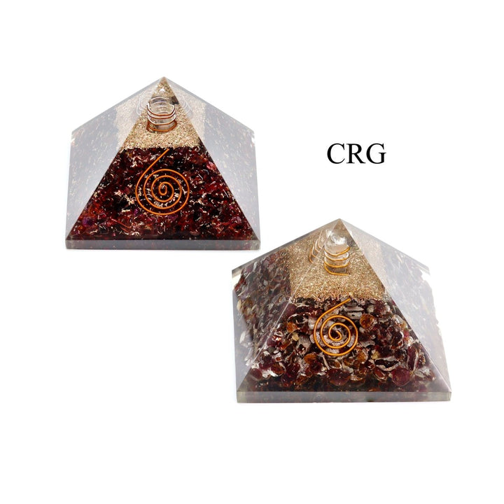 QTY 1 - Garnet Chip Orgonite Pyramid with Copper / 3" AVG