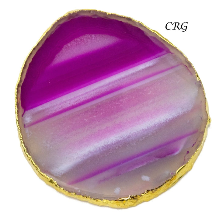 QTY 1 - Gold Plated PINK Agate Slice / #2 / 2.75 - 3"Crystal River Gems