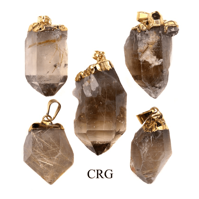 QTY 1 - Gold Plated Rutilated Quartz Point Pendant - Crystal River Gems