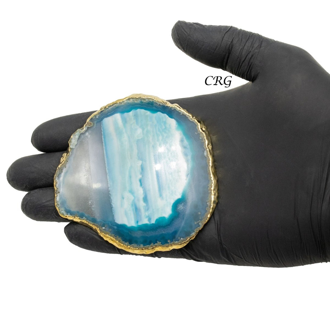 QTY 1 - Gold Plated TEAL Agate Slice / #2 / 2.75-3"