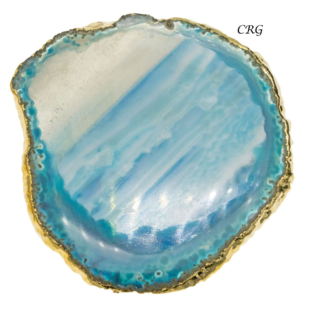 QTY 1 - Gold Plated TEAL Agate Slice / #2 / 2.75 - 3"Crystal River Gems