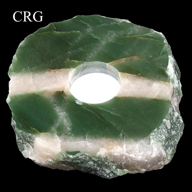 QTY 1 - Green and White Quartz Thick Slab Tea Light Candle Holder - Crystal River Gems