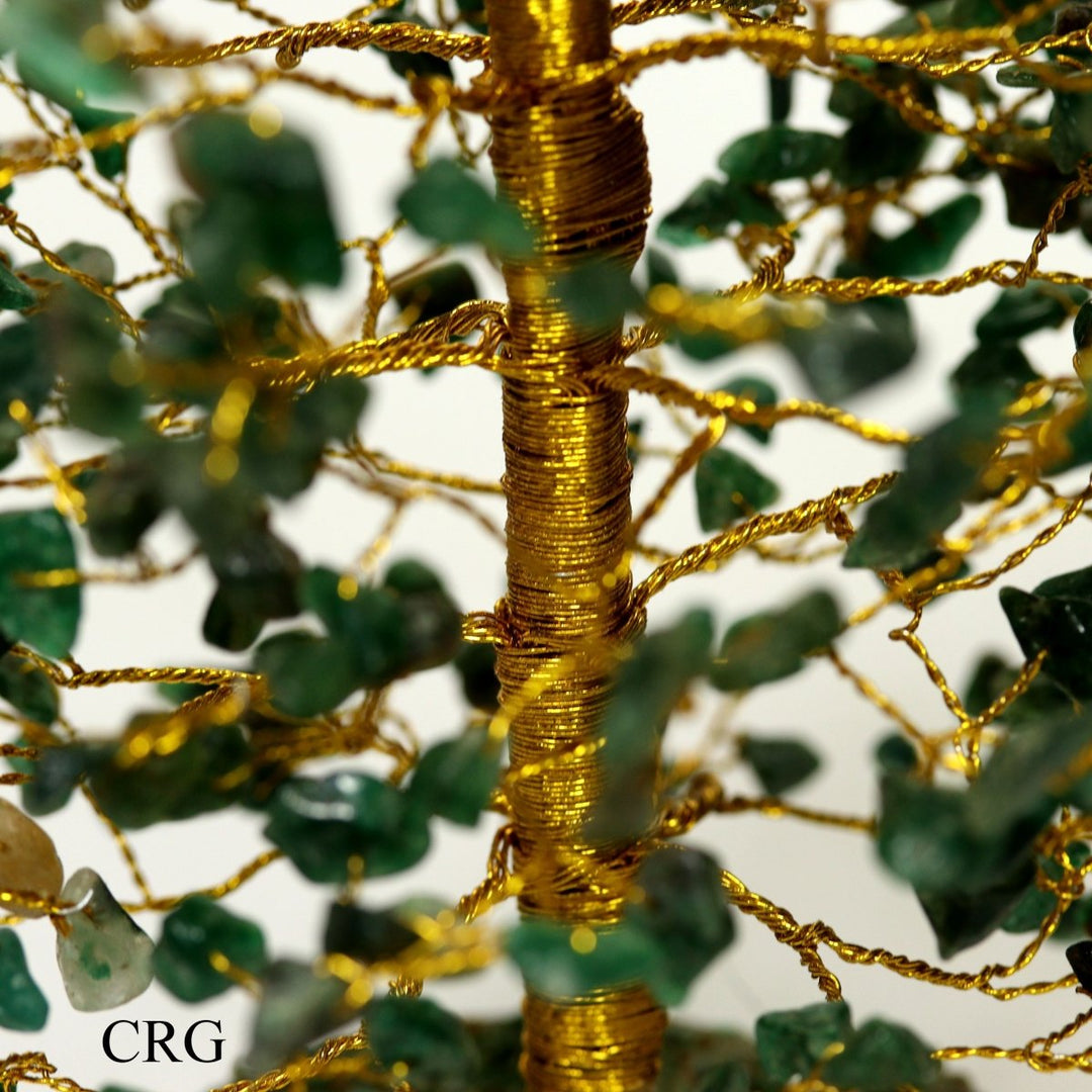 QTY 1 - Green Aventurine 500 Gem Tree with Wood Base and Gold Wire / 12-13" AVG