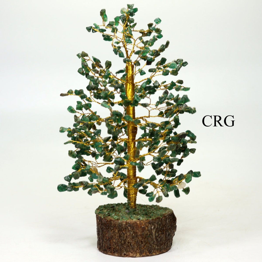 QTY 1 - Green Aventurine 500 Gem Tree with Wood Base and Gold Wire / 12-13" AVG