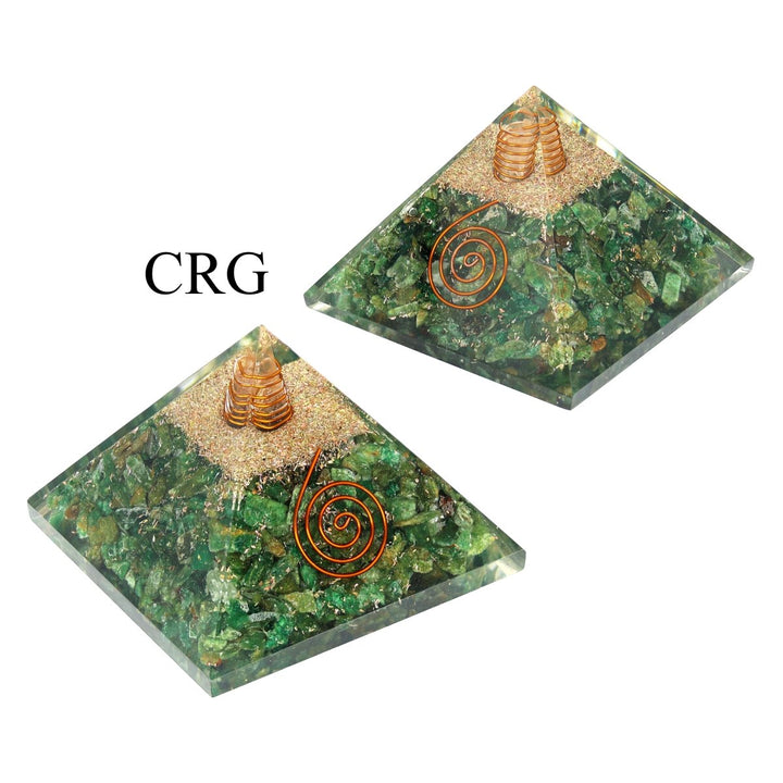 QTY 1 - Green Aventurine Chip Orgonite Pyramid with Copper / 3" AVG