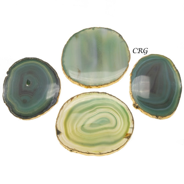 QTY 1 - Green Gold Plated Agate Slice / #3 / 3-4"