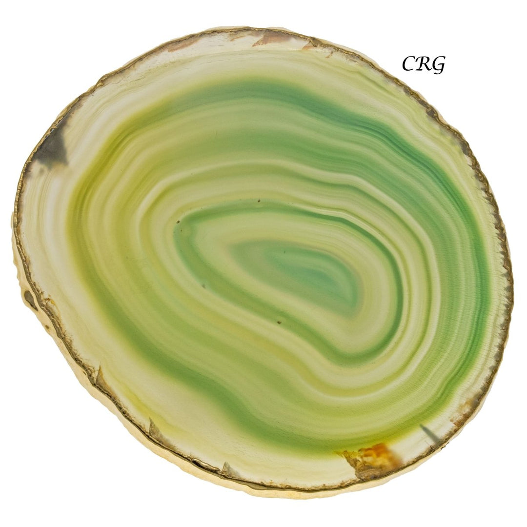 QTY 1 - Green Gold Plated Agate Slice / #3 / 3-4"