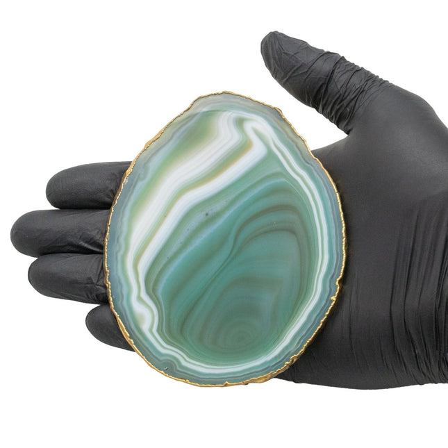 QTY 1 - Green Gold Plated Agate Slice / #4 / 4-4.5"