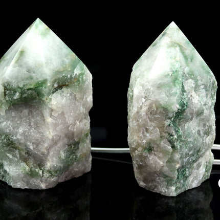QTY 1 - Green & White Quartz Top-Polished Point Lamp - CORD AND BULB INCLUDED