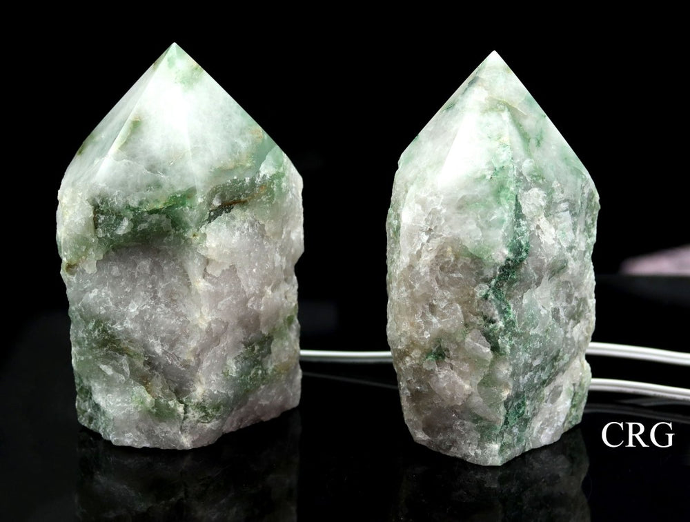 QTY 1 - Green & White Quartz Top-Polished Point Lamp - CORD AND BULB INCLUDED