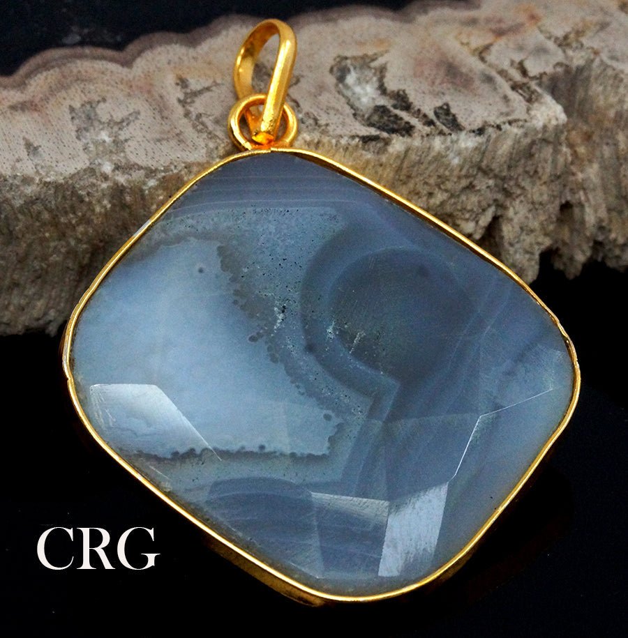 QTY 1 - Grey Agate Faceted Square Pendants with Gold Plating / 1.5" AVGCrystal River Gems