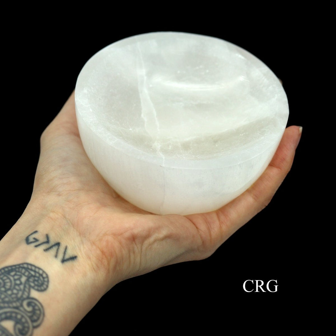 QTY 1 - Hand Carved Selenite Bowl 10cm (1.25" H x 3.50" D) Avg