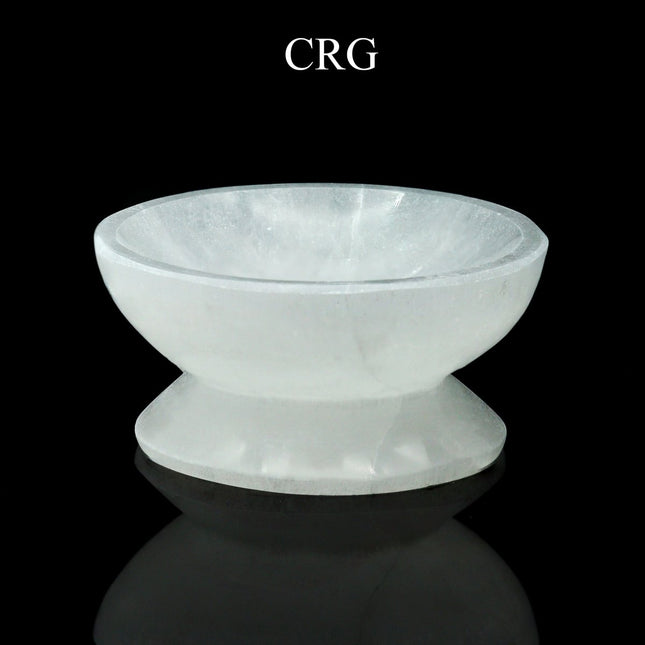 QTY 1 - Hand-Carved Selenite Bowl w/ Stand 10cm (2.25" H x 3.75" dia) - Crystal River Gems