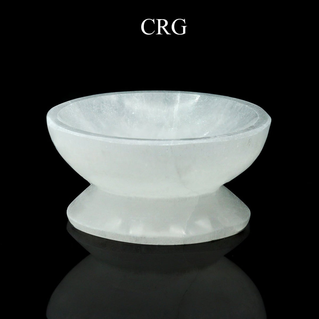 QTY 1 - Hand-Carved Selenite Bowl w/ Stand 10cm (2.25" H x 3.75" dia)