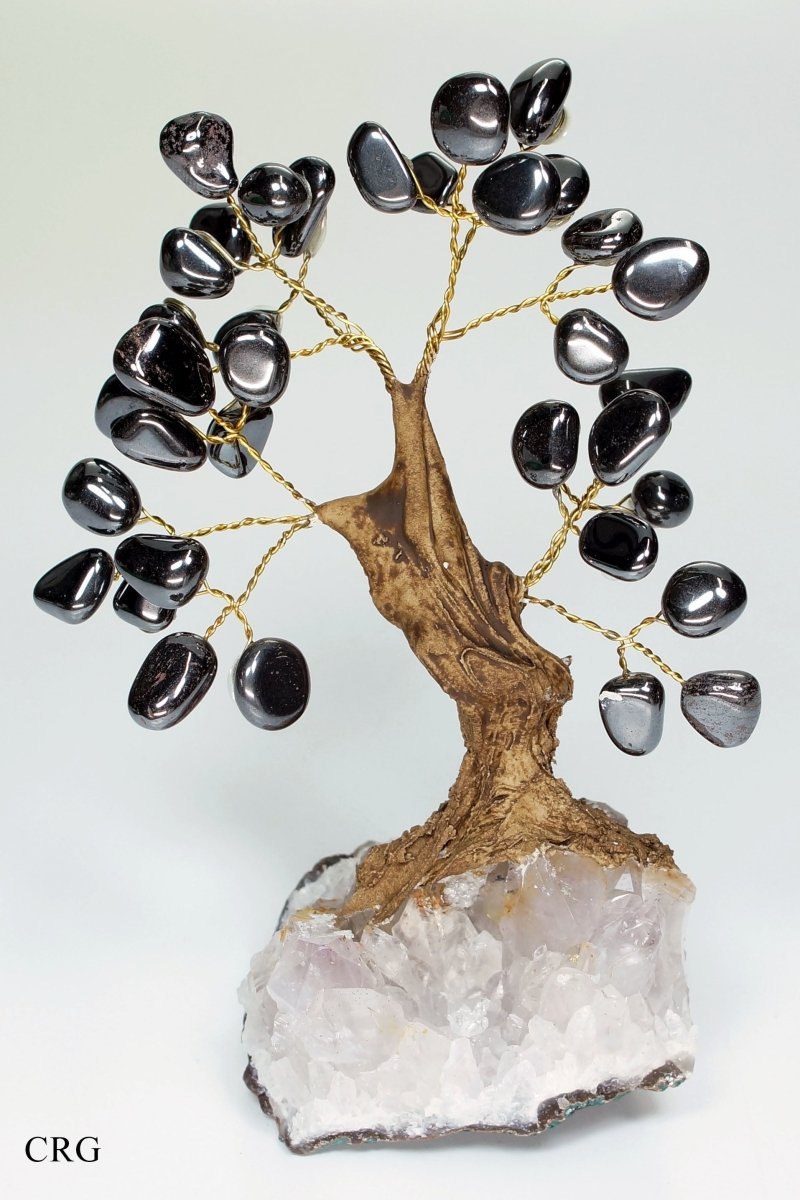 QTY 1 - Hematite Tree with Crystal Base / 4.5-5.5" AVG