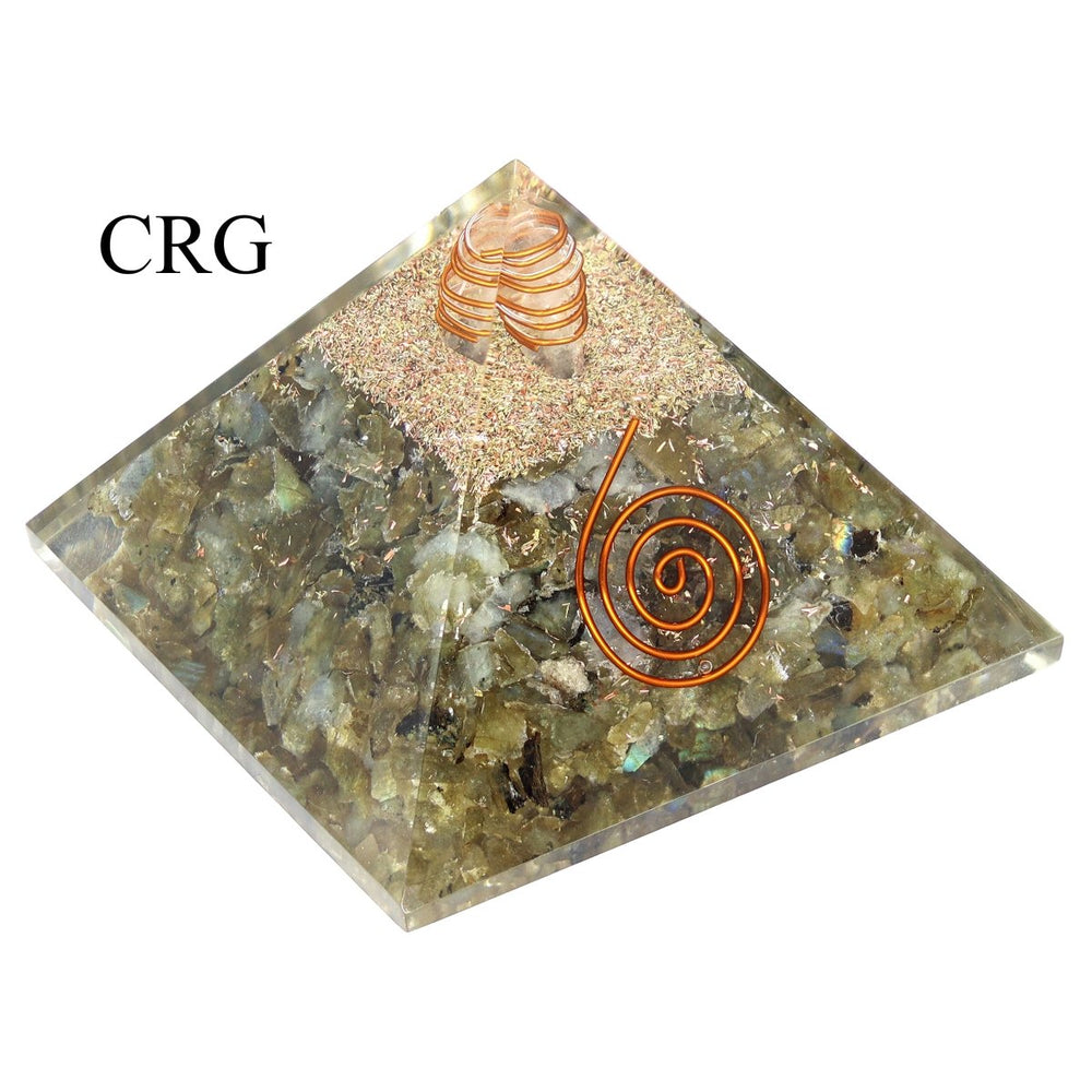 QTY 1 - Labradorite Chip Orgonite Pyramid with Copper / 3" AVG