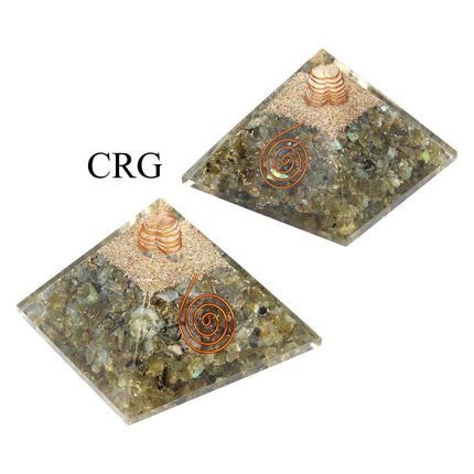 QTY 1 - Labradorite Chip Orgonite Pyramid with Copper / 3" AVG - Crystal River Gems