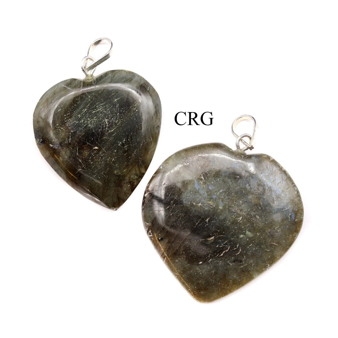 Labradorite Heart Pendant (1 Inch) (1 Pc) Silver-Plated Bail Polished Heart