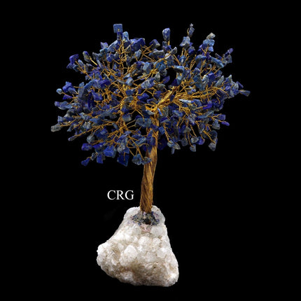 QTY 1 - Lapis 500 Gem Tree on Druzy Base with Gold Wire / 8-9" AVG - Crystal River Gems