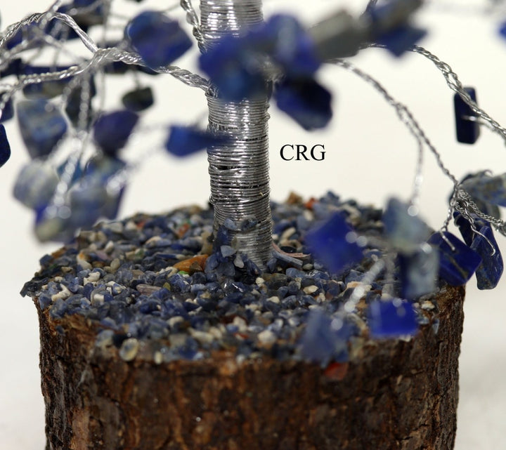 QTY 1 - Lapis 500 Gem Tree with Wood Base and Silver Wire / 12 - 13" AVGCrystal River Gems