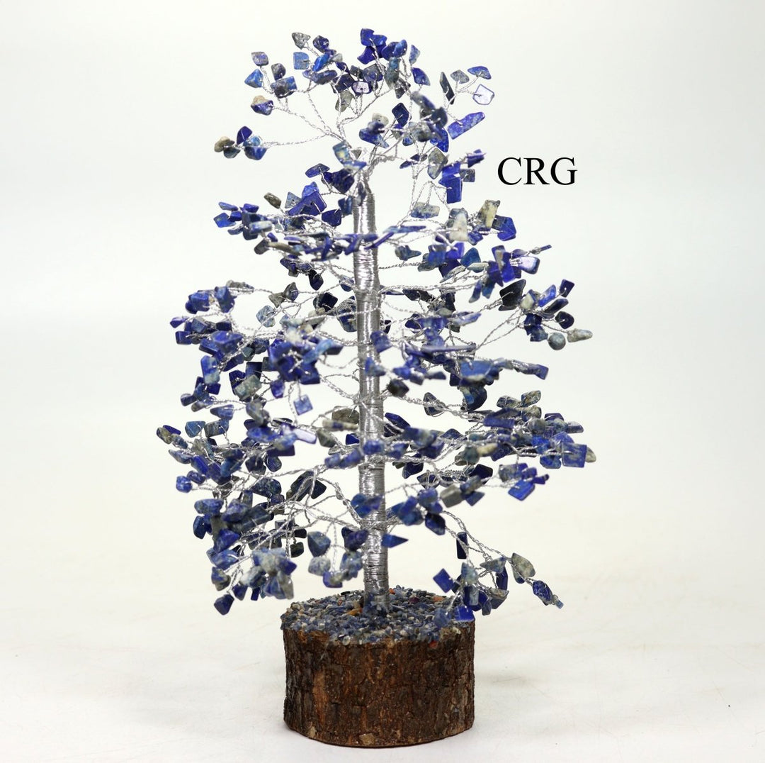 QTY 1 - Lapis 500 Gem Tree with Wood Base and Silver Wire / 12 - 13" AVGCrystal River Gems