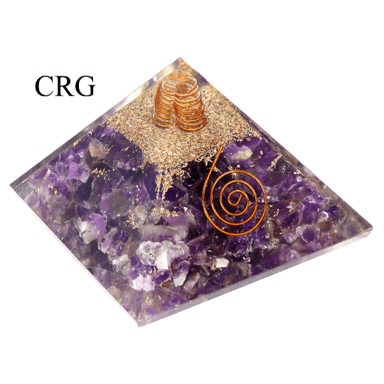 QTY 1 - Lepidolite Chip Orgonite Pyramid with Copper / 3" AVG